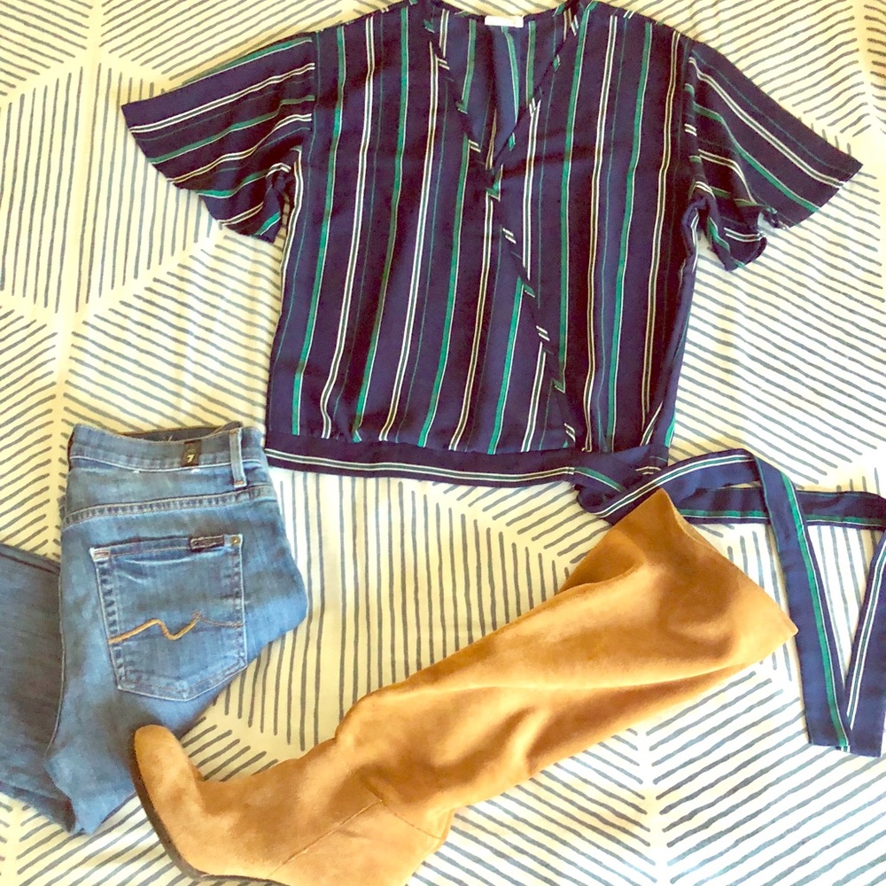 Short Sleeve- Striped- Blouse -Small- Boutique